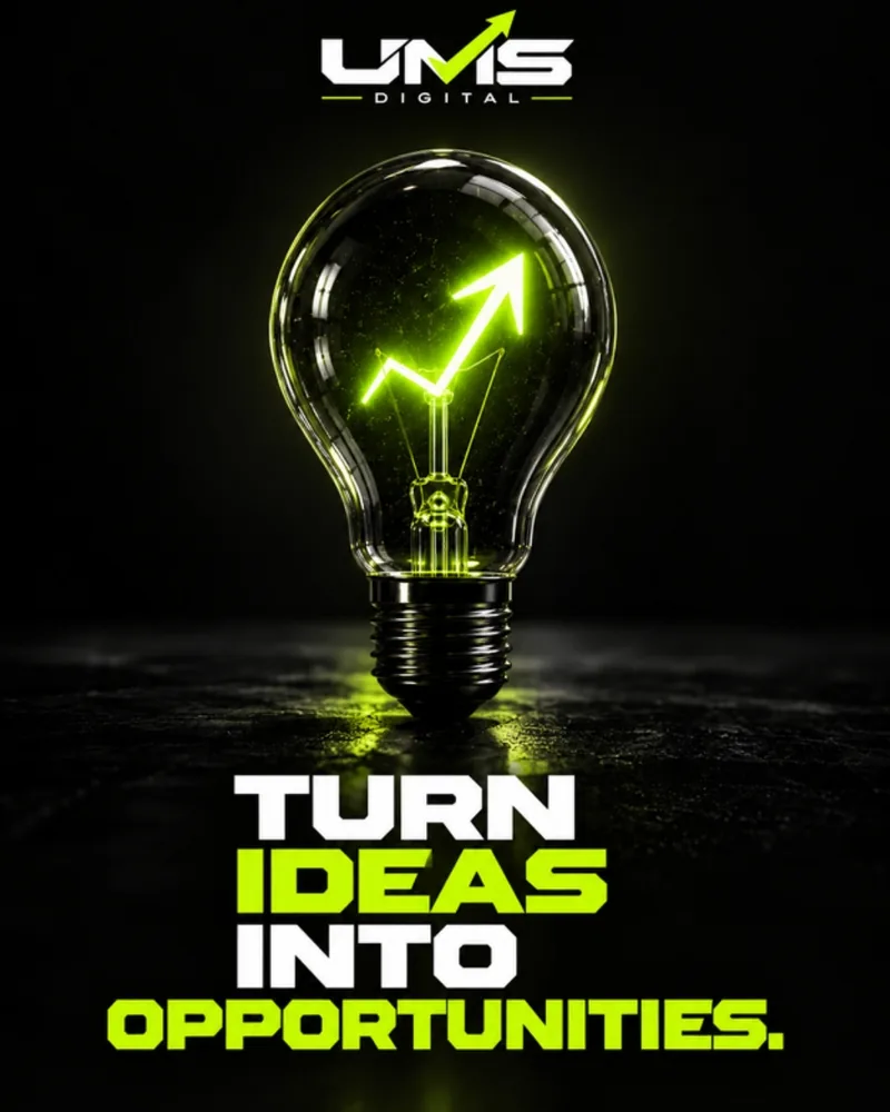 UMS Digital ad: a light bulb with a green arrow filament