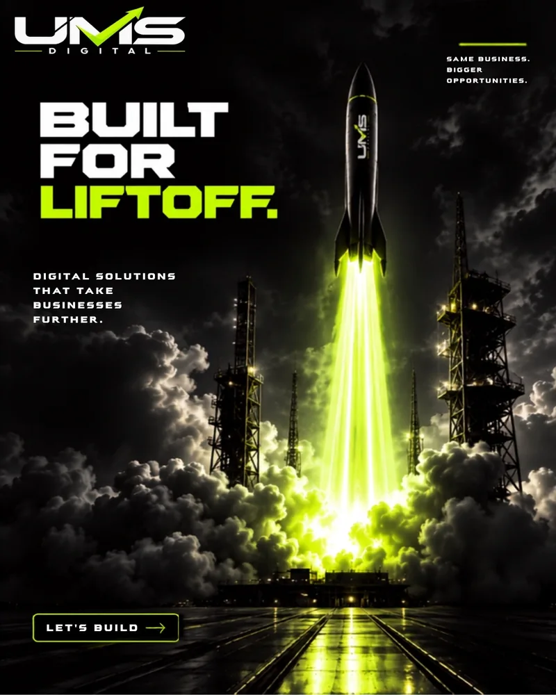 UMS Digital ad: a rocket launching with green light