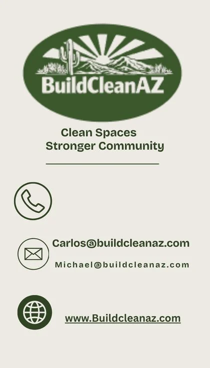 BuildCleanAZ light business card front with logo and contact