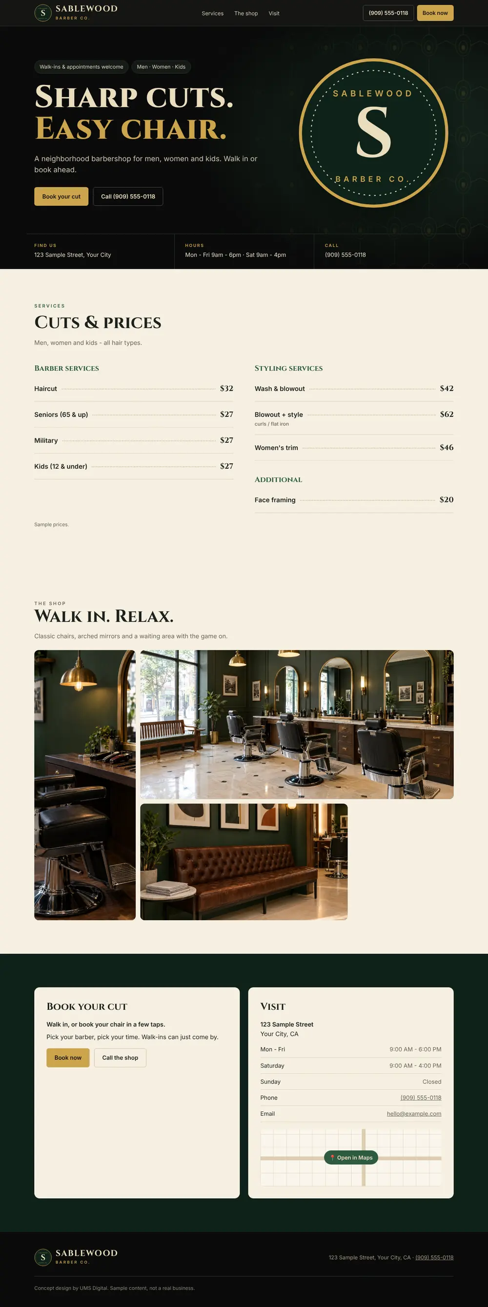 Concept mockup: barbershop website by UMS Digital