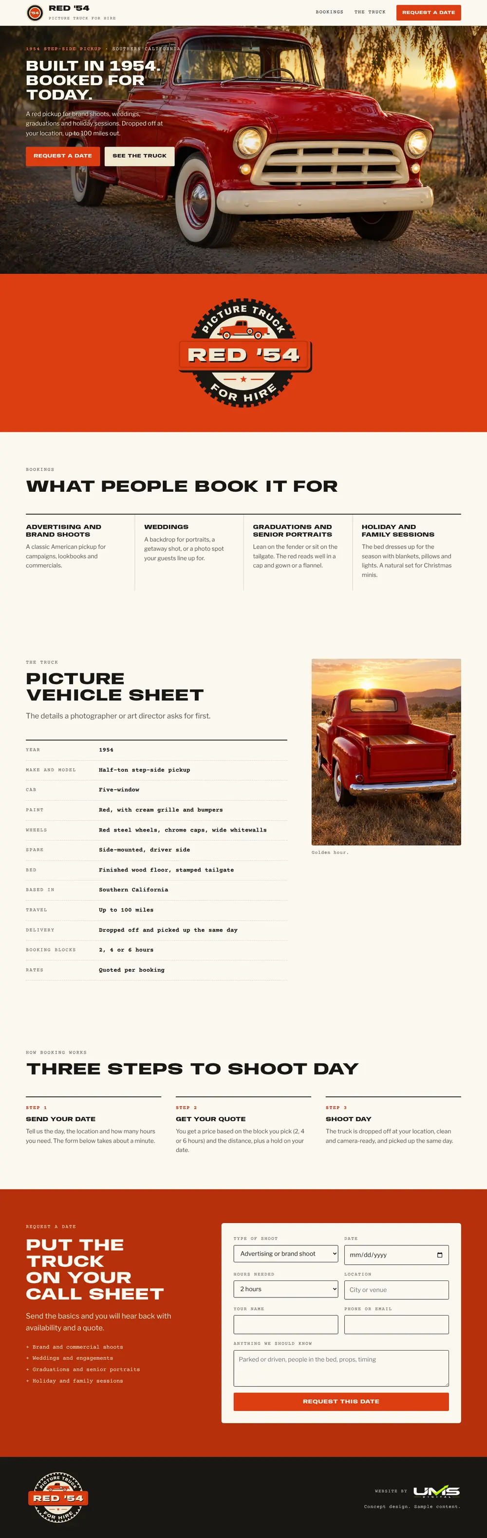 Concept mockup: vintage picture truck rental website by UMS Digital