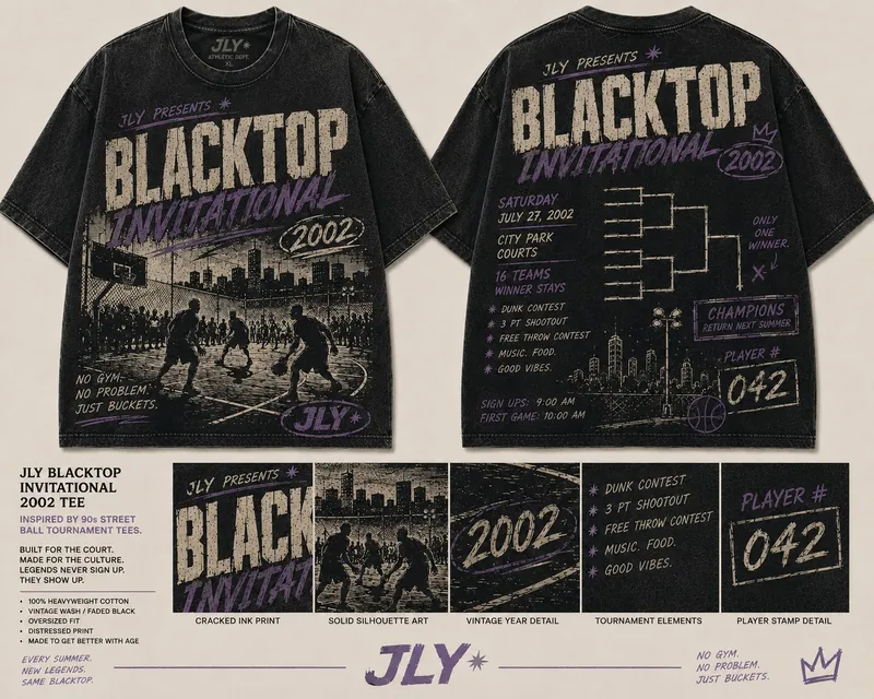 JLY Blacktop Invitational 2002 tee design board, front and back