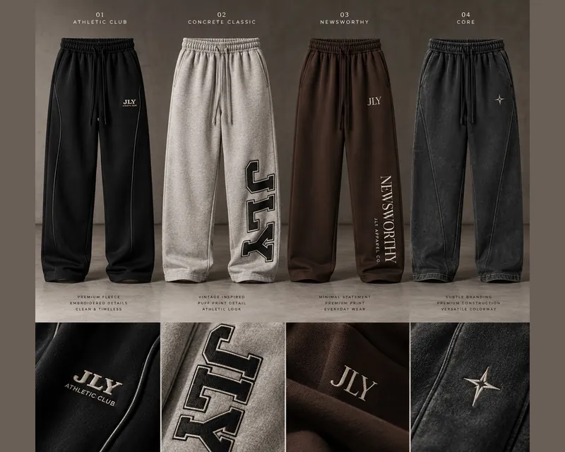 JLY sweatpants in four styles with embroidery details
