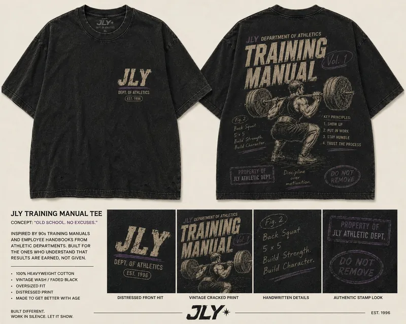 JLY Training Manual tee design board, front and back
