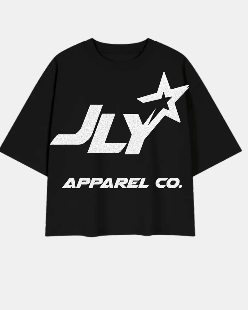 JLY Apparel Co. black tee with a white logo