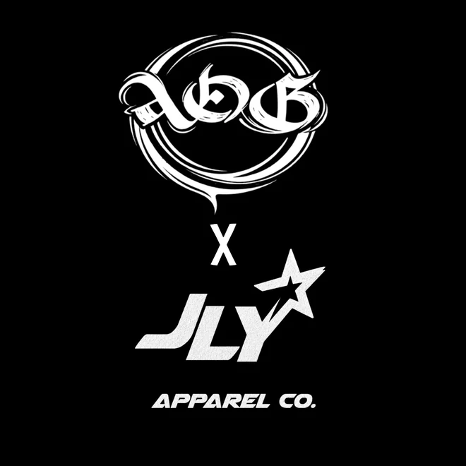 AOG x JLY Apparel Co. collab lockup, the two logos stacked