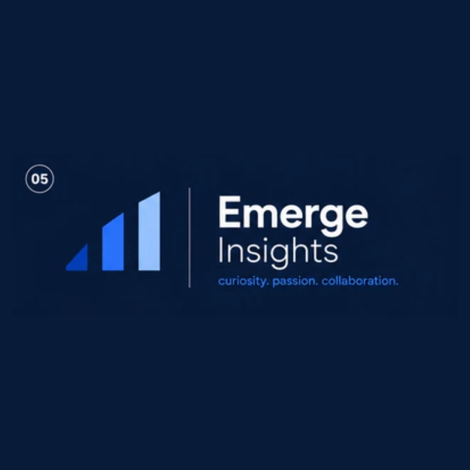 Emerge Insights logo concept 05, rising bars on navy