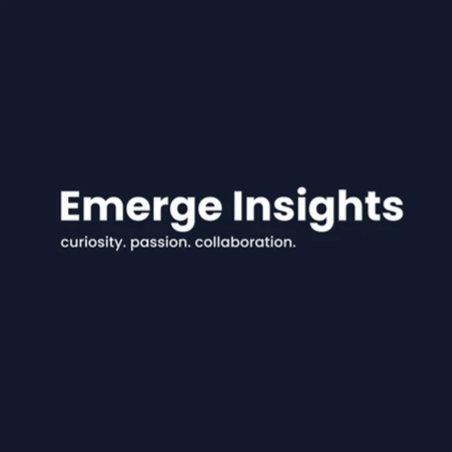The final Emerge Insights wordmark, curiosity. passion. collaboration., designed by UMS Digital