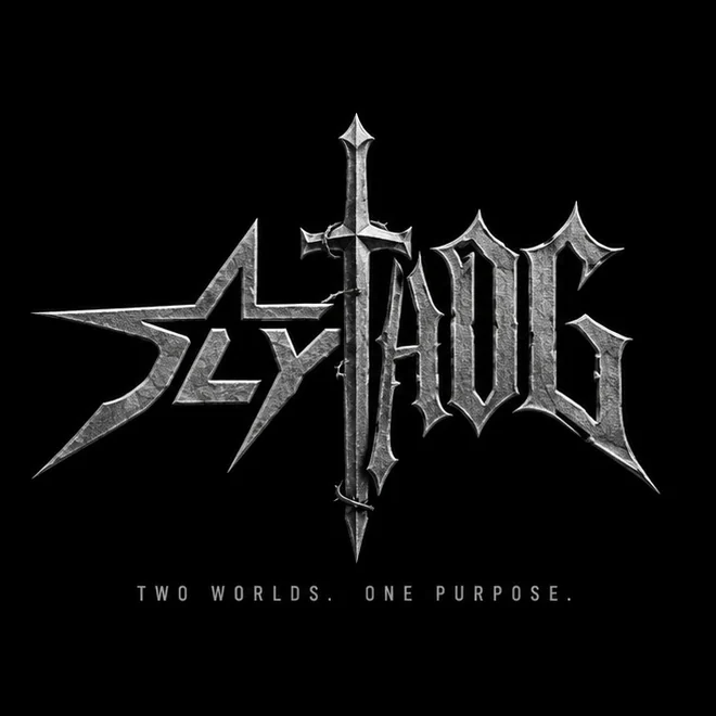 JLY x AOG collab wordmark with a sword through the middle