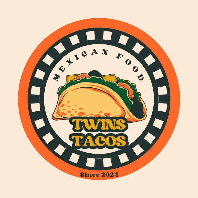 Twins Tacos round badge logo with a taco illustration