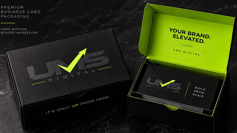 UMS Digital card box concept, closed and open with a green interior