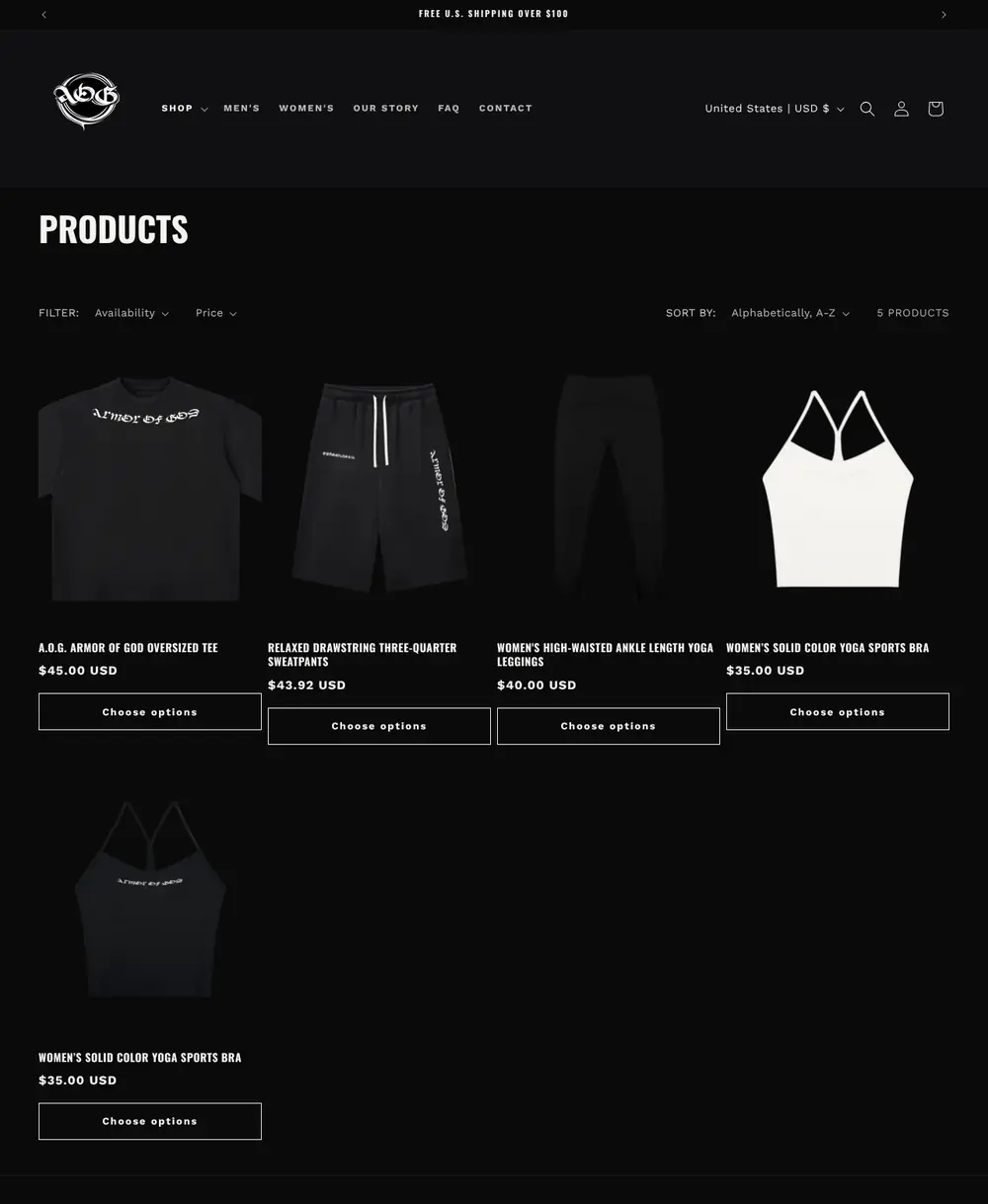 Armor of God Shopify product page, designed by UMS Digital