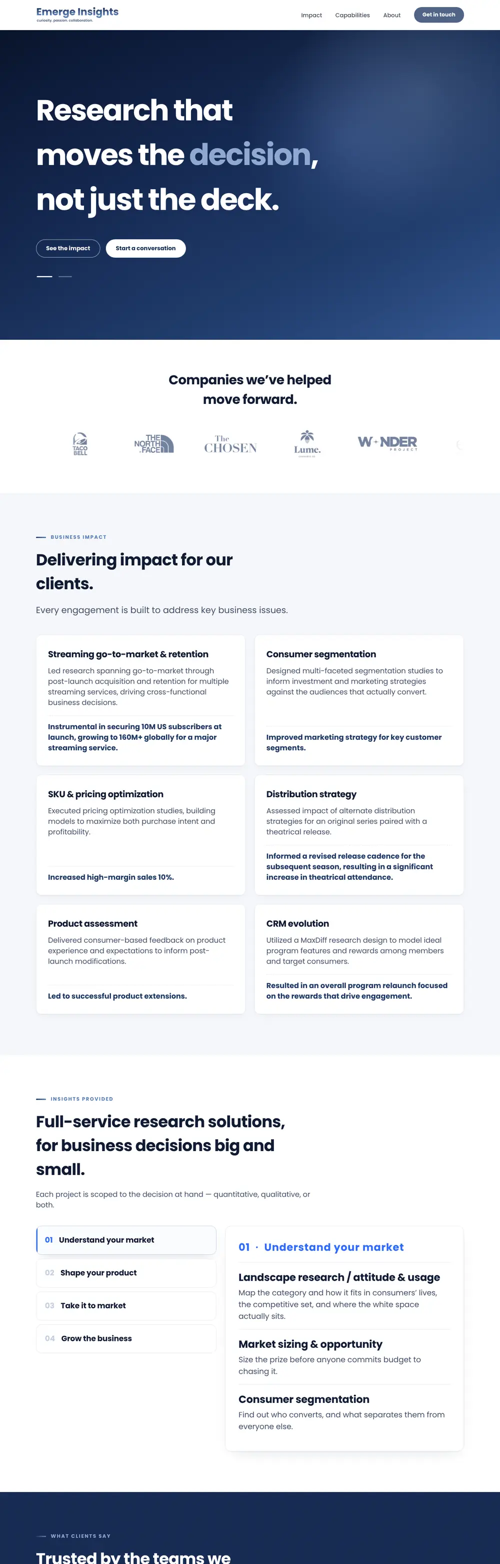 Emerge Insights website, designed and built by UMS Digital